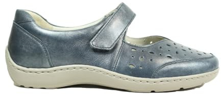 Waldläufer Henni, Halbschuh, Klett, Pearl (Glattleder), Jeans, Pro-Aktiv Fussbett, Weite H 496325-154-206 Blau Gr. 39