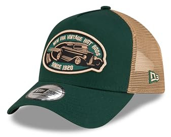 New Era Hot Rod Trucker Cap Oldtimer Verstellbarer Snapback gebogener Schirm Auto Mesh Kappe grün beige - One-Size