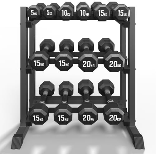 3-Tier Dumbbell Rack, 1100LB Capacity Adjustable Weight Rack for Home Gym, Heavy-Duty Weight Stand for Dumbbells Kettlebells & Weight Plates(Rack Only)