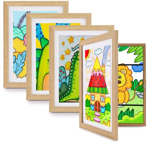LEMON CLOUD Kinder Bilderrahmen - 4 Stück A4 Bilderrahmen Kinderzeichnungen, Frontöffnung Befüllba zur Aufbewahrung & Darstellung von Kunstwerken mit Halterung zum Aufhängen oder Arbeitsplatte