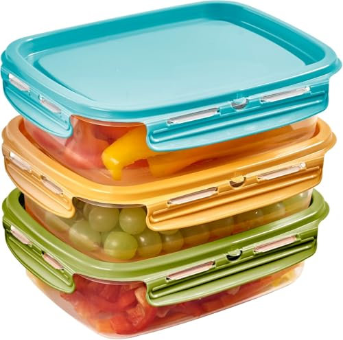 Snips Lock Mixcolor - Set 3 Contenitori per Alimenti 1,4L, Coperchio Salva Freschezza con 4 Chiusure di Sicurezza, Contenitore per Cibi 22,5x17,7x11 Frigorifero, Microonde, Lavastoviglie Made in Italy