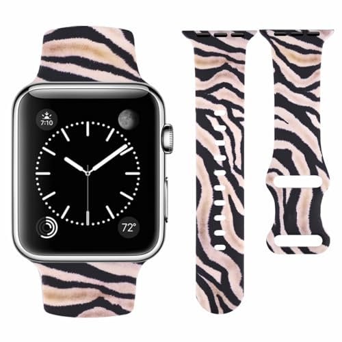 Vozehui Zebra Silicone Strap Compatible with Apple Watch Strap 42mm 41mm 40mm 38mm,Soft Silicone Replacement Straps for iWatch SE Series 10 9 8 7 6 5 4 3 2 1, Women Men