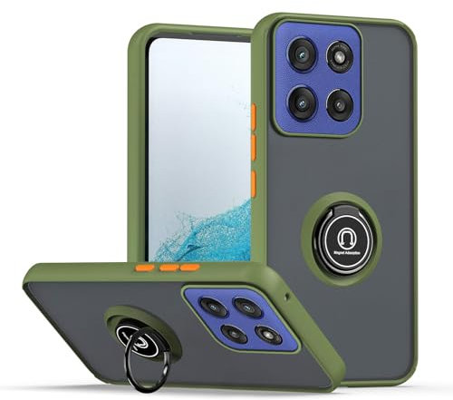 XINYEXIN Coque pour Motorola Edge 60 Pro, Etui Téléphone Antichoc avec Anneau de Support, Hard PC et TPU Bumper Mat Translucide Case Cover - Armée Verte