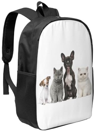 NIBABAEU Kinder-Rucksäcke, Schüler-Schultasche, Hunde und Katzen, weißer Hintergrund, für Schule, Reisen, Tagesausflüge, Camping und Sport, großes Fassungsvermögen, 19 l, mehrfarbig