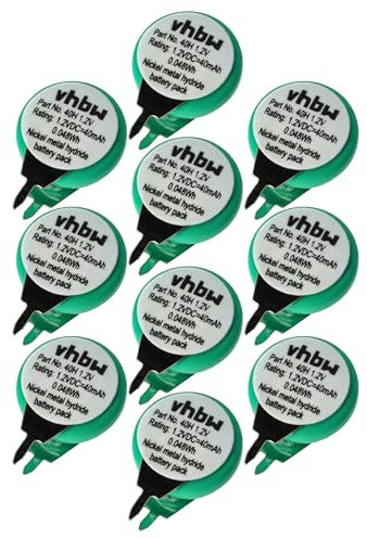 vhbw 10x NiMH Ersatz Knopfzellen-Akku Typ 1/V40H 2-Pins 40mAh 1,2V kompatibel mit Modellbau-Akkus, Solar-Leuchten UVM.