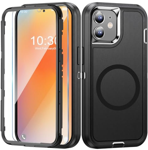 Giyer Handyhülle für iPhone 11 Hülle mit Schutzfolie, 360° Stoßfest Robust Panzerhülle für Phone 11 Case Cover Schutzhülle mit Magnetisch (Schwarz, Für iPhone 11)
