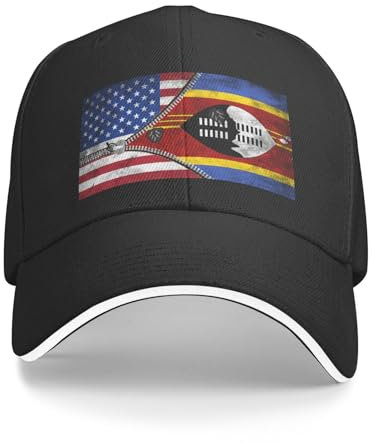 Schirmmütze Basecap Usa Amerikanische Flagge Und Eswatini Flagge Schwarz Freizeit Basecap Lavable Unisexe Baseball Cap Für Extérieur, Homme, Femme