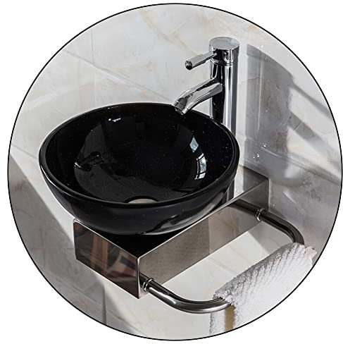 Lavabo Moderno de Cristal Templado Negro para baño pequeño, Montaje en Pared, tamaño Mini, 31 cm
