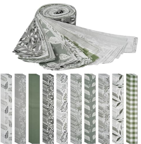Baumwollstoff Patchworkstoffe, 40 Stücke Baumwollstoffstreifen für Quilting, Vorgeschnittene Baumwollpakete, Grüne Blattmuster Stoffstreifen für Nähen DIY Handwerk, 100×6,5 cm