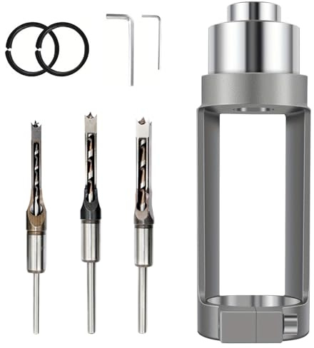 Square Hole Drill Bit Adapter, Woodworking Mortise Drill Bit Adapter with 3 Drill Bits, 6.4mm-9.5mm, for Construction Installation