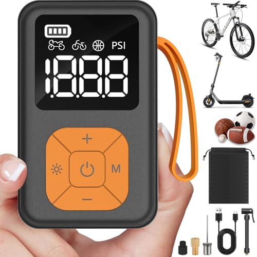 Mini Electric Bike Bicycle Pump 150PSI for Cars, Bike, Balls, Auto Stop | Fast Inflation Tyre Inflator Air Compressor with Digital Pressure Gauge & LED Lights, for Road Bike, Motorcycle, MTB