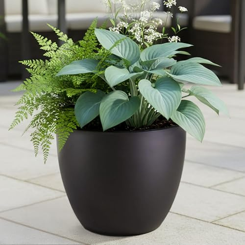 IDEALIST Plant Pots 30cm Plant Pot, Black Reinforced Stone Planter, 19L | 1 Pack, W30 H27 cm, Inner Top D26 cm, Frostproof, Drainage Holes, Lightweight, Medium Size, Egg Pot, Flower Pot
