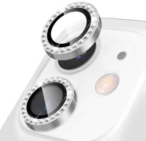 Happtkey Protection D'objectif pour iPhone 12/12 Mini, Protection D'écran en Verre Trempé 9H avec Diamants Scintillants, Anneau Métallique en Alliage D'aluminium Scintillant
