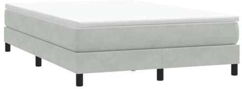 Hoopleep Hellgrau Boxspringbett Queen Size, Samtstoff Bettrahmen mit Lattenrost, 160x210 cm Plattform Bettgestell ohne Matratze, Stabile Holzbeine für Schlafzimmer, Modernes Design