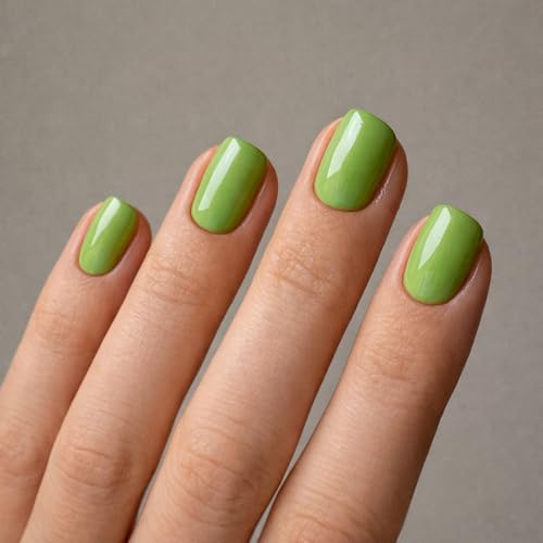 Short Square False Nails, Glossy Light Green Press-On Nails, 24-Piece Set | Individual Nail Tips In Assorted Widths, Match Against Nail Widths, For At-Home Manicures, Everyday Wear And Casual Outings