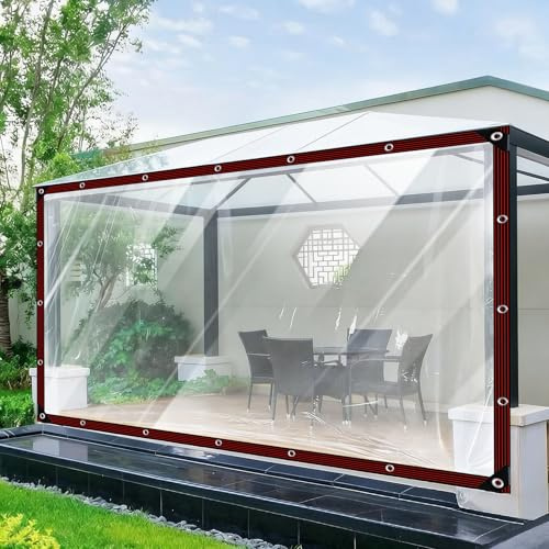 Bache Transparentes Exterieur 260 x 280 cm, en PVC, Imperméable, Transparente, Résistant Aux UV et Déchirure, Bâche Transparente Epaisse avec Œillets Corde pour Extérieur,Serre, A