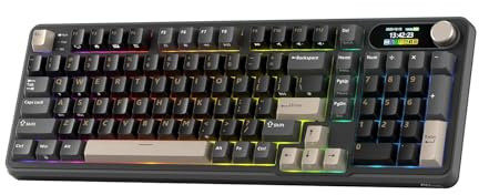 RK ROYAL KLUDGE S98 Wireless Mechanical Keyboard w/Display Screen & Knob | 96% RGB Gaming Keyboard BT/2.4G/USB-C, Hot Swappable, Cushioned 5-Layer Noise Dampening, Massive Battery, 98 Keys