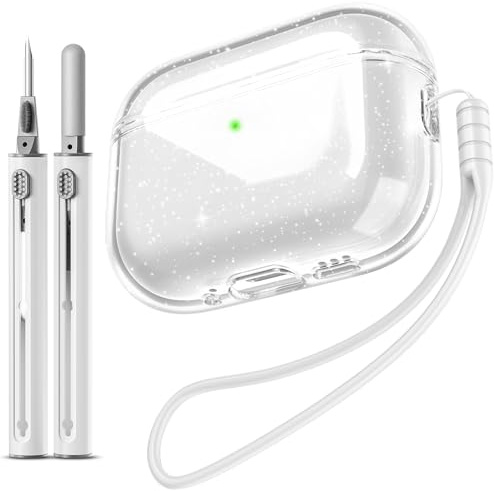 EQD für AirPods Pro 2 Hülle Transparent, mit Reinigungskit, Glitter Weiß | Shockproof TPU Transparent Cover für AirPods Pro Pro1 und Pro2 Generation, kompatibel mit Drahtloser Aufladung