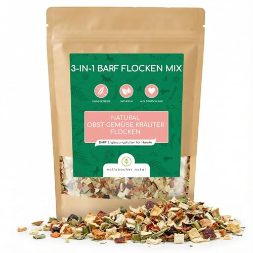 Barf Flocons d'herbes et légumes pour chien 1000 g – Mélange 3 en 1 sans céréales 100 % naturel – Complément pour une digestion saine et une vitalité – Sans additifs