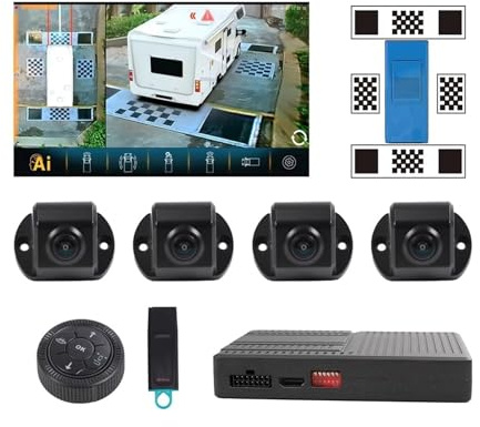 Para Autobús, RV, Camión, Furgoneta Ai 360 Panorámico Con Vista De Pájaro 3D Cámara De Coche, Grabadora DVR, Paño De Calibración Cámara de visión Trasera