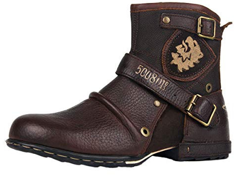 OSSTONE Chukka Stivali Cowboy Biker Boots Maschio Mens motociclo Botas cerniera su in Pelle Vitello Western retrò stile Uomo Caviglia Stivaletti Boots OS-5008-1-N,marrone,US8.5