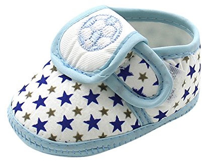 Lazzboy Neugeborene Baby Mädchen Jungen Weiche Sohle Prewalker Warme Wohnungen Schuhe Kinder Hausschuhe Praktischem Klettverschluss, Niedliche Hüttenschuhe(Blau,12(6~12 M))