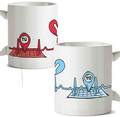MUGFFINS Taza San Valentín (Te Quiero) (Pack 2 Tazas) - Tu y yo geoposición - Regalos para Novios, Enamorados, Pareja.