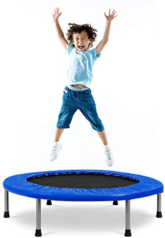 GOPLUS Faltbares Trampolin, Kindertrampolin aus Stahl, Fitnesstrampolin bis zu 100 kg Belastbar, Falttrampolin mit Rutschfesten Füßen, für Fitness Gewichtsverlust, für Indoor (Dunkelblau)