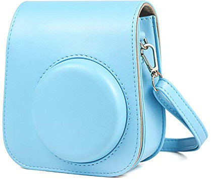 Sac pour Appareil Photo, étui de Protection en Cuir PU avec bandoulière Couleur Bonbon pour Polaroid Appareil Photo pour Fujifilm Instax Mini 8/8+ / 9(Bleu)