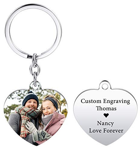 VIBOOS personnalisé Coeur Porte-clés Pendentif Gravure Photo/Date/Texte/nom Image gravée pour Hommes Femmes garçons Filles en Acier Inoxydable Amour Bijoux Ensembles de Mariage ami Cadeaux
