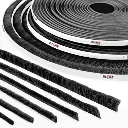 STEIGNER 5m Bürstendichtung selbstklebend SCHWARZ, Dichtungsbürste Türdichtung Zugluftstopper, Höhe 4 mm
