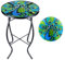 MUMTOP Table d'appoint d'extérieur ronde 35,6 cm en verre et métal Motif paon