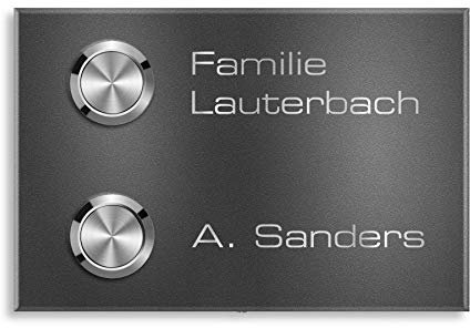 Metzler Funkklingel aus Edelstahl - Kabellos & UV-beständig - hohe Reichweite - Edelstahl Türklingel in Eisenglimmer (DB 703) - Gravur optional (2 Taster)