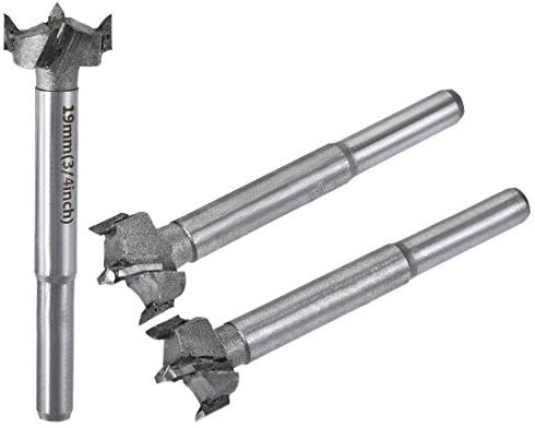 sourcing map Forstner Holzbohrer 17mm 18mm 19mm Durchm. Lochsäge Hartmetall Stahlspitze Rundschaft Schneiden für Scharnier Sperrholz Holzwerkzeug 3in1 Set
