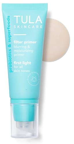 TULA Skin Care Face Filter Blurring and Moisturizing Primer - First Light, Evens the Appearance of Skin Tone & Redness, Hydrates & Improves Makeup Wear, 1fl oz