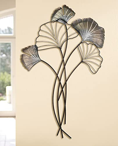Generisch MF 3D Wanddekoration Metall Wandrelief Metallbild Ginkgozweig Antik Gold gewischt Höhe 98 cm