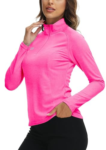AjezMax Womens 1/4 Zip Long Sleeve Sports Running Top Quick Dry Yoga Gym Fitness Active T-Shirts