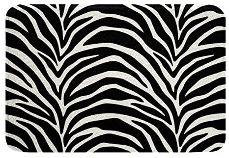 Zebra Streifen Badematte 50x80cm Zebramuster Bedruckter Badteppiche Erwachsene Schwarz-weiß Hautstruktur rutschfest Badezimmerteppich Sexy Luxus Zoo Tierhaar Weich Hochflor Badvorleger