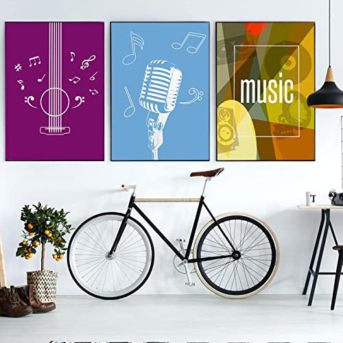 Dittelle Musik Wand Poster Retro Thema Digital Cover Karte Pop Art Drucke Gitarre Trompete Bild Leinwand Malerei Wohnkultur40x50cm x3 Kein Rahmen