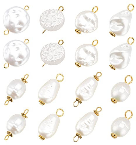 PandaHall 80 Stück 8 Stil Perlenanhänger Verbindungsstücke Perlenverbindungen ABS-Kunststoff Nachahmung von Perlen Unregelmäßige Form Perlenacrylverbindungen Mit Goldenen Stiften
