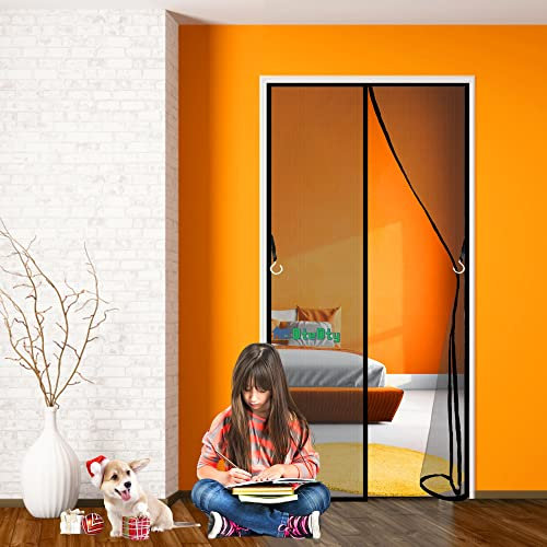 Moustiquaire pour Portes, 130x225cm Avancée Rideau Magnétique Anti-insectes pour Porte de Balcon, porte Cave, Porte de Terrasse, Kit d'installation Complet, Noir