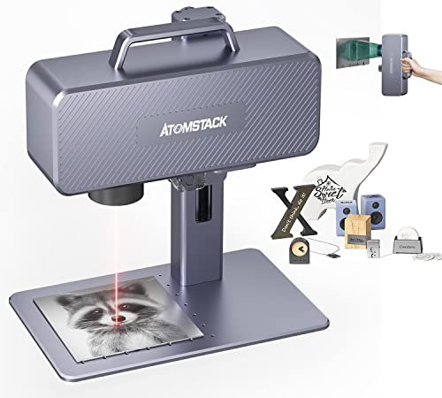 ATOMSTACK M4 Laser Graviermaschine, 12000 mm/s Hochgeschwindigkeits Faser Laser Markierungsmaschine, 2-in-1-Desktop und Handheld Lasergravur für DIY Erkennungsmarken, Telefon, Silber/Goldene Uhr