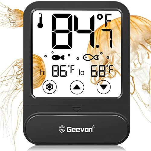 Geevon Aquarium Thermometer Digital mit hoher und niedriger Temperatur Warnfunktion, große LCD-Touch-Screen, Aquarium Thermometer tropische Temperaturanzeige Stick-on Wasser Tank Reptilien Terrarium