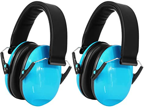 Beedove Casque Anti Bruit Enfant, 2 Pièces Casque Antibruit Pliable Réglable Confortable, Protection Auditive, pour l’Autisme, TDAH, Feux d’Artifice, Concert, Milieu Bruyant ou Stressant, Bleu