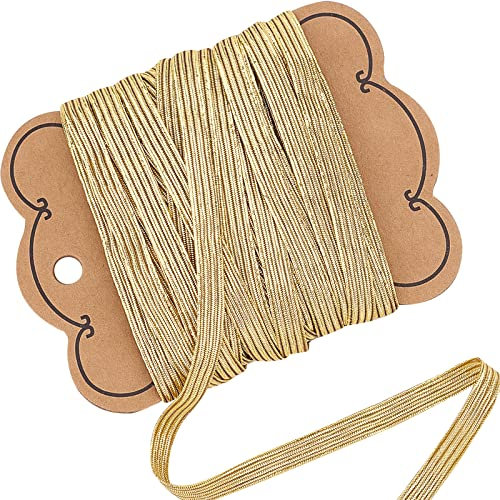 GORGECRAFT 20 Yards 1/4 Inch Flat Braided Elastic Band 6mm Wide Golden Elastic Cords Thin Strip Ribbon for Sewing Crafts Skirt Waistband Dress Making Clothing Haberdashery Accessory Material Supplies