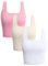 OQQ Damen 3-teiliges Tank-Top Gerippt Nahtlos Workout-Shirts Yoga Bauchfreies Top Candypink Beige Weiß