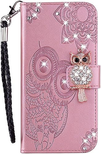 Redmi A2 Hülle Redmi A2 Plus Stoßfest Glitzer Flip Case Kredit Karten Fach Geldklammer Handyhülle PU Leder Tasche Bling Eule Schale Schutzhülle Redmi A2/Redmi A2 Plus, Roségold