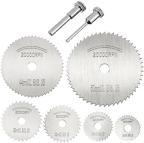 HUAREW HSS Kreissägeblatt Kit mit 6-Pcs Kreissägeblatt Stahlklingen und 2-Pcs Sägeblatt Pleuelstange, zum Schneiden von Holz, Kunststoff, Glasfaser, Metall, Aluminium, Kupfer (8-pcs)