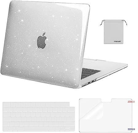 MOSISO Hülle Kompatibel mit MacBook Air 15 Zoll M4 M3 M2 A3241 A3114 A2941 2023 2024 2025 Chip, Glitzerndes Glitter Plastik Hartschale Case&Tastaturschutz&Displayschutz&Lagertasche,Transparent
