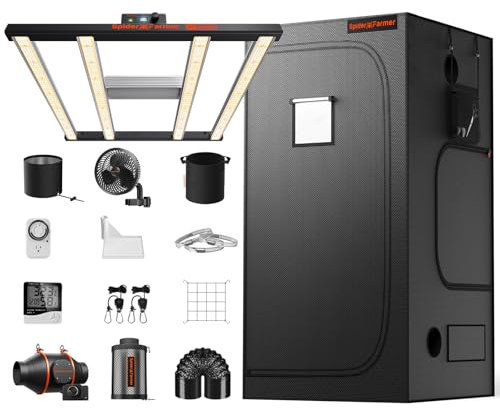 Spider Farmer Crecer Carpa Kit Completo 90x90x180 G3000 Bar Estilo LED Luz de Crecimiento Espectro Completo Crecer Carpa Sistema Completo 1680D Lona con 4 Filtro Ventilador en línea